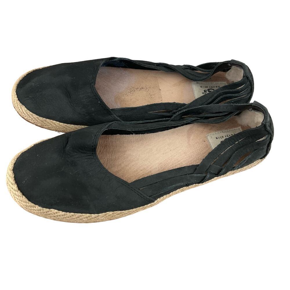 UGG Womens Cicily Espadrille Flat Shoes Black Strappy Round Toe Slip Ons 8.5